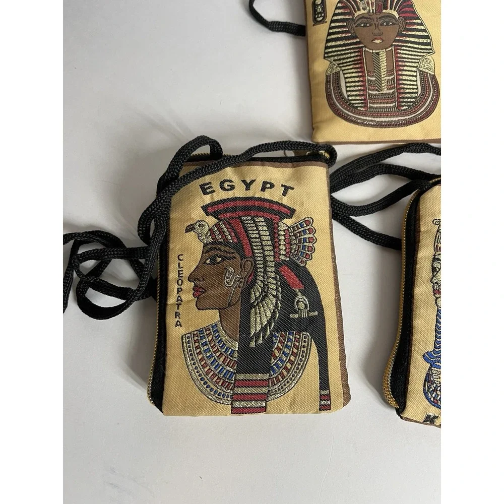 Egyptian Set Of 7 Cleopatra King‎ Tut Egypt Purse Coin Bags With Strap 4x6